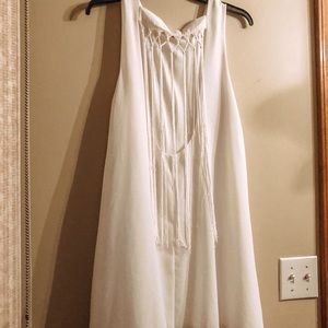 White Dress with Fringe Back